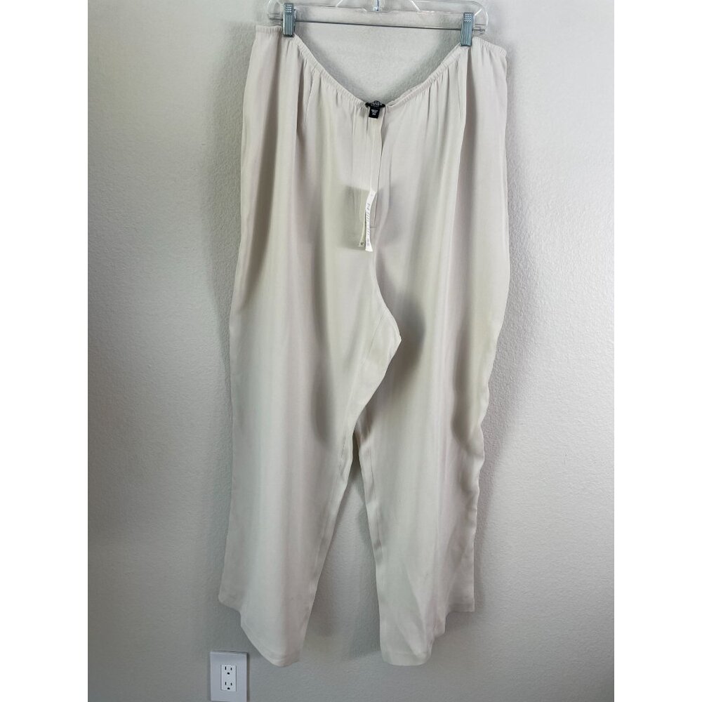 NEW Eileen Fisher Womens Plus 3X 100% Silk Georgette Luxe Trousers Pants‎ Bone